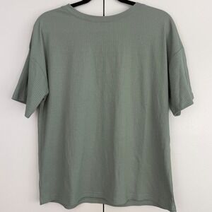 ZESICA Womens Sage Green Ribbed Knit Short Sleeve Crew Neck T-Shirt Size Small